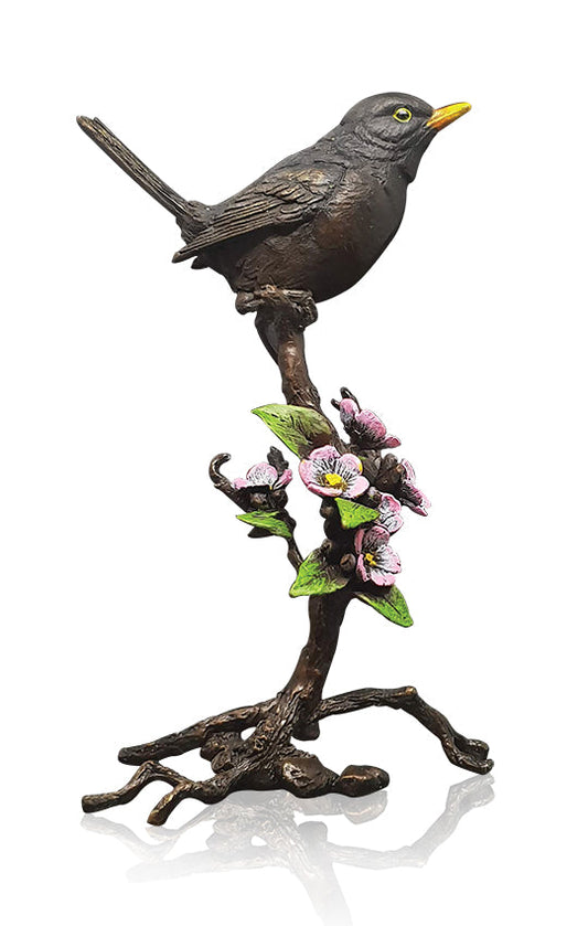 Blackbird with Blossom Bronze Figurine in Presentation Box by Keith Sherwin (Limited Edition)