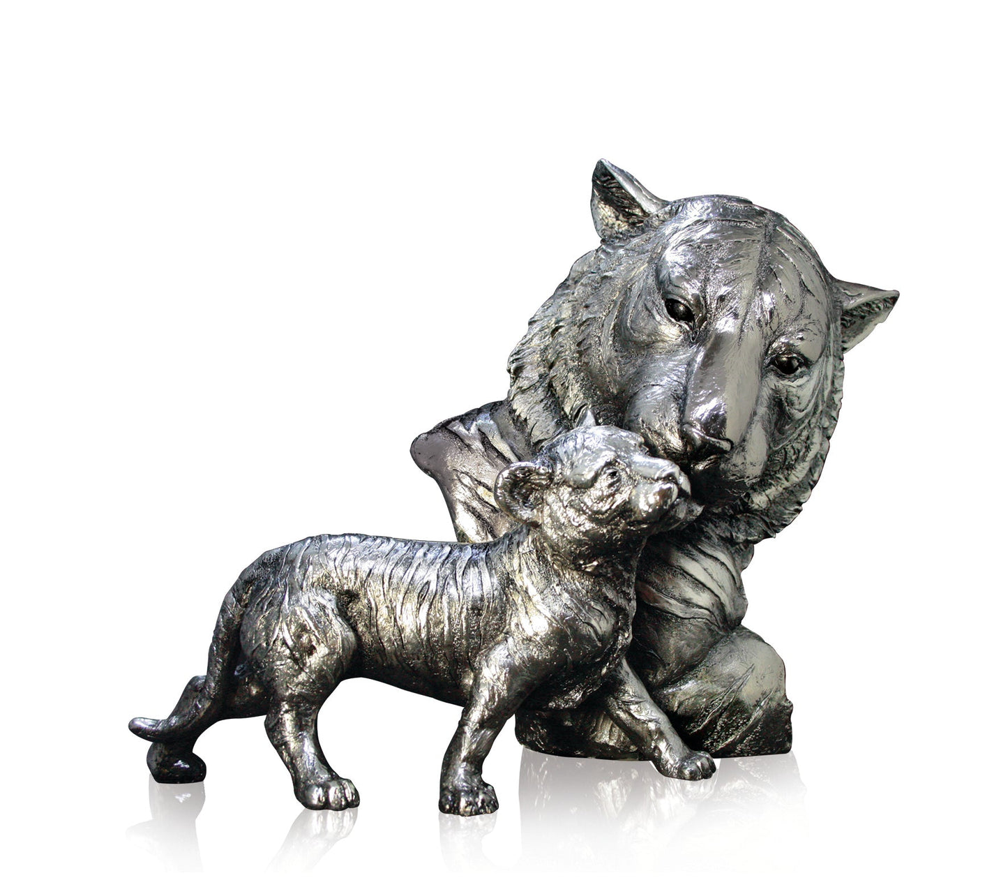 Tiger & Cub Nickel Sculpture by Keith Sherwin for Richard Cooper Studio