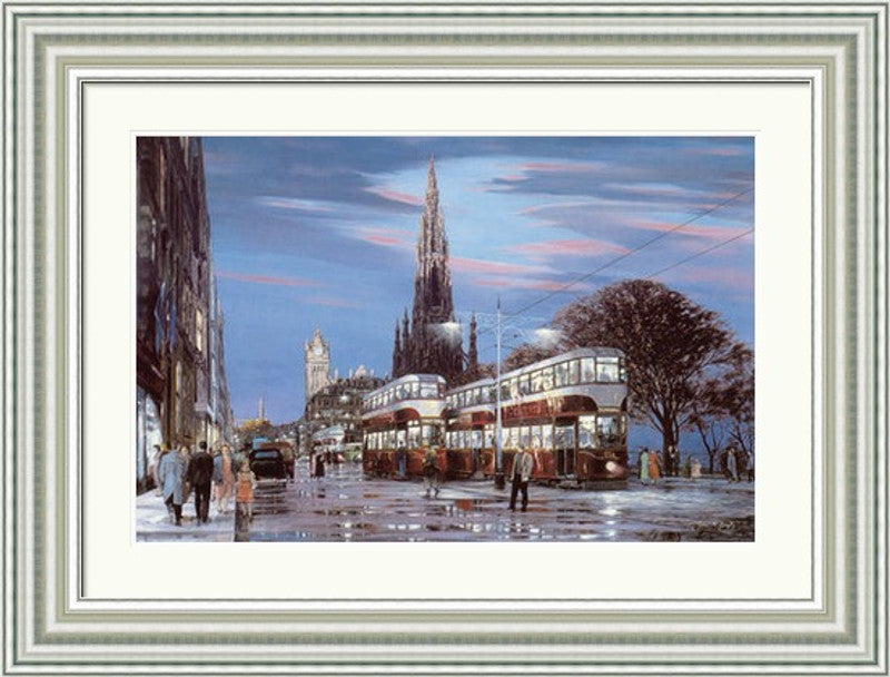 Trams on Princes Street, Colour by John M Boyd