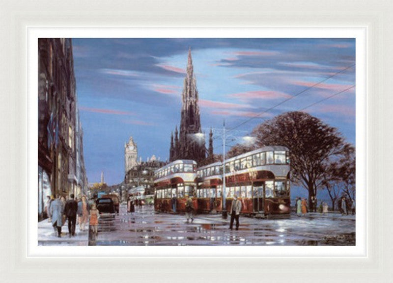 Trams on Princes Street, Colour by John M Boyd