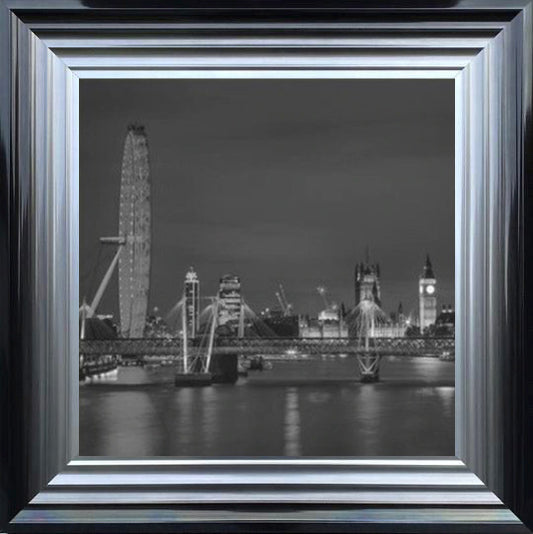 London Eye at Night - Black and White