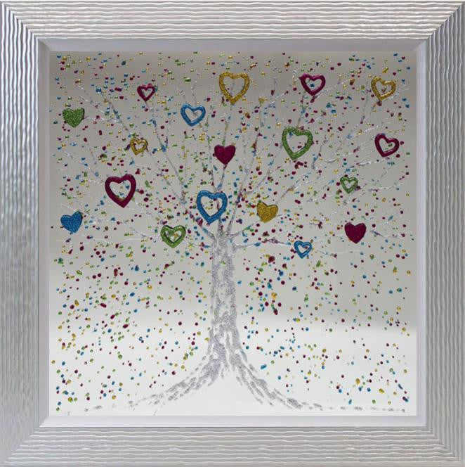 Rainbow Hearts Tree Mirror Liquid Art