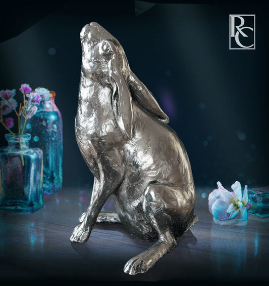 Moon Gazing Hare Nickel Sculpture by Michael Simpson