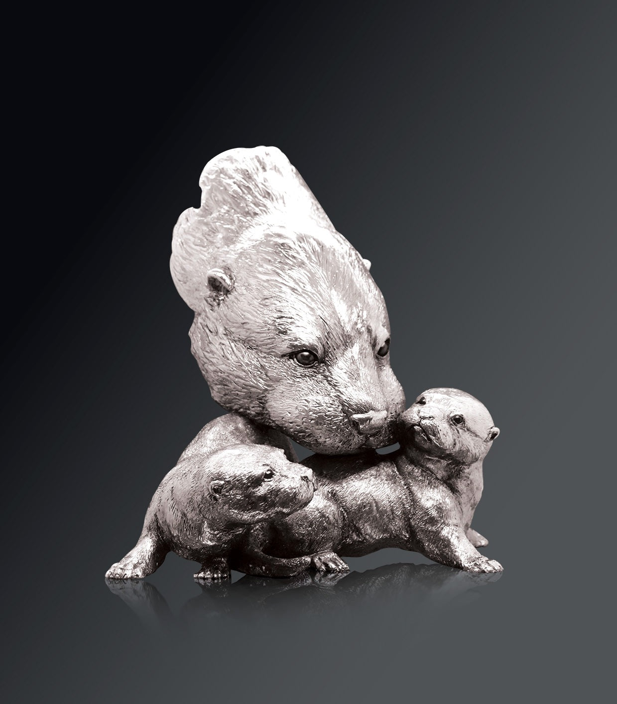 Otter with Pups Nickel Sculpture by Keith Sherwin for Richard Cooper Studio