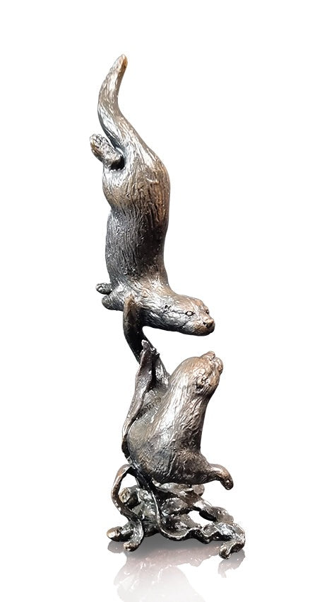 Otter Pair Playing Bronze Sculpture by Keith Sherwin (Limited Edition)