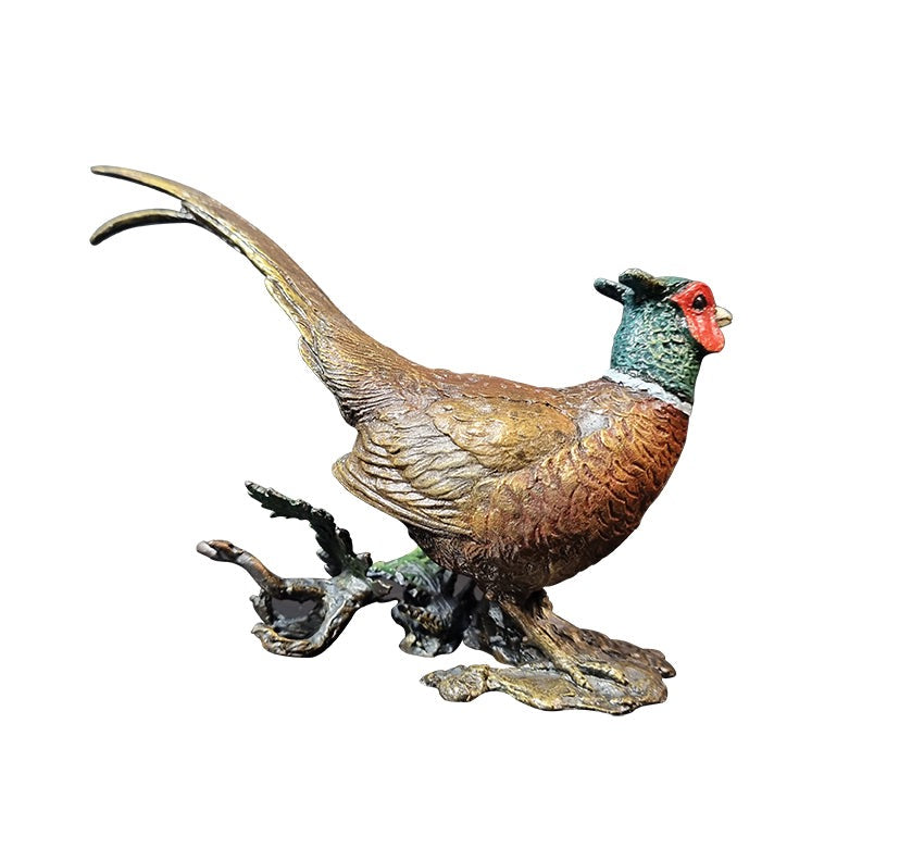 Hand Painted Pheasant Bronze Sculpture In Wooden Presentation Box by Keith Sherwin (Limited Edition)