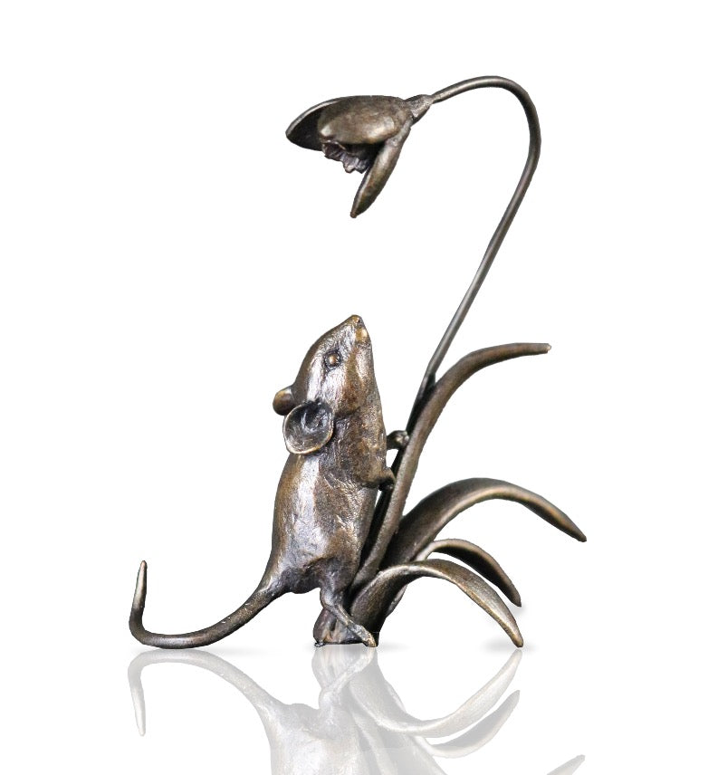 Mouse with Snowdrop Bronze Sculpture by Michael Simpson (Limited Edition)